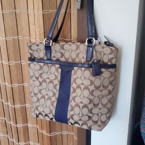 Authentic Coach Signature Brown and Blue Tote Bag